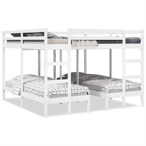 Vidaxl Lit Superposé Triple Blanc 140x200/70x140 Cm Bois De Pin Massif