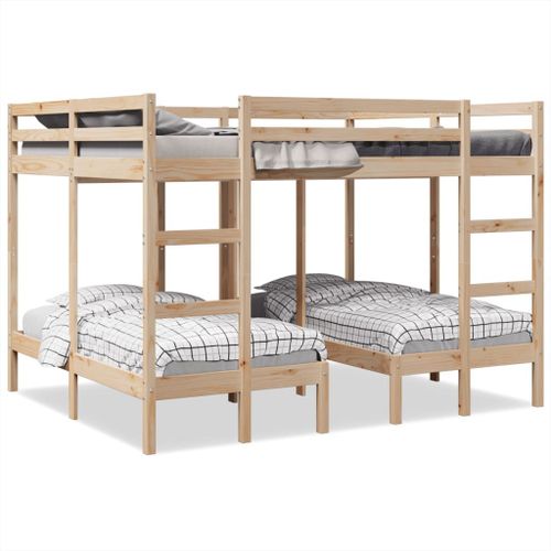 Vidaxl Lit Superposé Triple 140x200/70x140 Cm Bois De Pin Massif