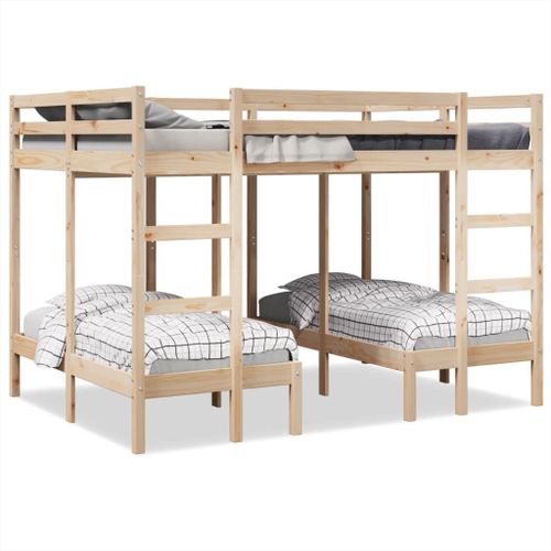 Vidaxl Lit Superposé Triple 140x200/70x140 Cm Bois De Pin Massif