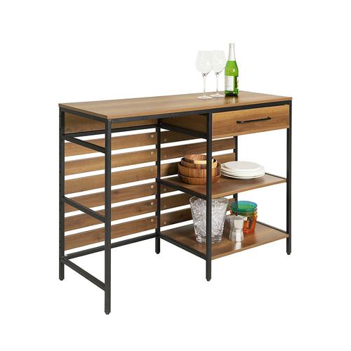 Sobuy Fsb71-Pf Table De Cuisine Meuble De Rangement Cuisine Comptoir De Cuisine Avec Tiroir Et 2 Étagères, Cadre En Acier Stable, Style Industriel