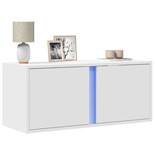 Vidaxl Meuble Tv Mural Avec Lumières Led Blanc 80x31x35 Cm