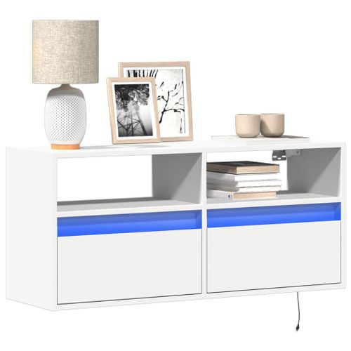 Vidaxl Meuble Tv Mural Avec Lumières Led Blanc 100x31x45 Cm