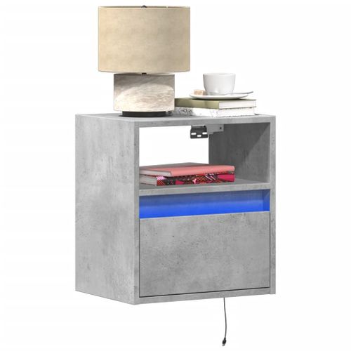 Vidaxl Table De Chevet Murale Avec Lumières Led Gris Béton