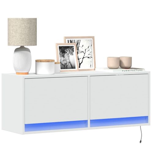 Vidaxl Meuble Tv Mural Avec Lumières Led Blanc 100x31x35 Cm