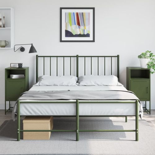 Vidaxl Tables De Chevet 2 Pcs Vert Olive 36x39x78 Cm Acier
