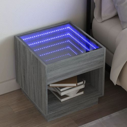 Vidaxl Table De Chevet Avec Led Infini Sonoma Gris 50x50x50 Cm