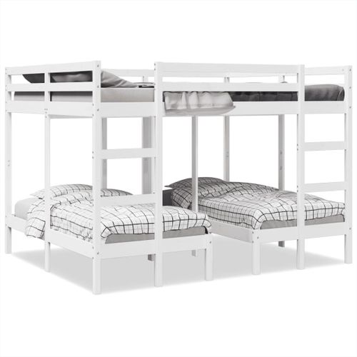 Vidaxl Lit Superposé Triple Blanc 140x200/70x140 Cm Bois De Pin Massif