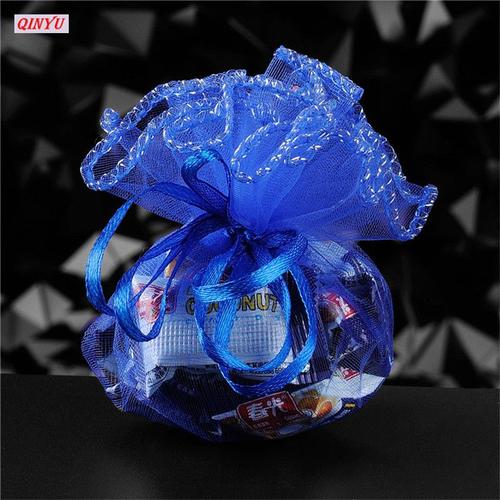 Papier Cadeau ,Royal Blue-35cm-Sh838-50pcs--Sac Rond En Organza Pour Cadeaux Et Faveurs De Mariage, Pochettes Pour Bijoux, Élément E