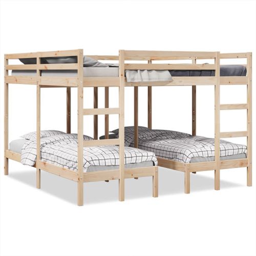 Vidaxl Lit Superposé Triple 140x200/70x140 Cm Bois De Pin Massif