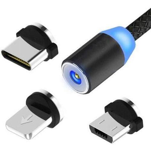 3 En 1 Chargeur De Câble Câble Magnétique Charge Rapide Câble Usb De Type C Et Câble Micro Usb Avec Del Pour Téléphone / Android