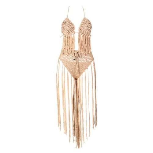 Maillot De Bain Femme Sexy Tissé À La Main, Ensemble Tricoté, Robe De Plage D'été Avec Des Franges, Vêtements De Plage