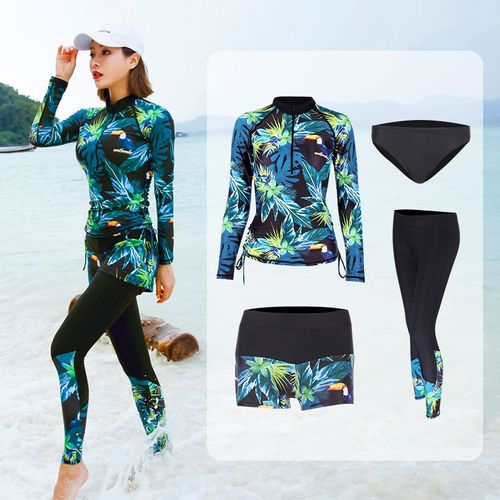 Maillot De Bain À Manches Longues Pour Femmes, 5 Pièces, Protection Contre Les Éruptions Cutanées, Costume De Bain, Surf, Pantalon Long, Rembourré, Pour Couples, Plage, Pour Hommes