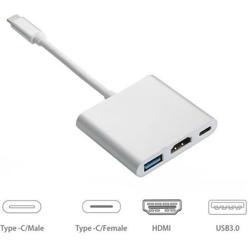 Adaptateur USB C HDMI 3 en 1, Adaptateur Type C vers HDMI 4K avec USB C