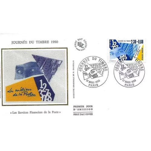 France 1990, Très Belle Enveloppe 1er Jour, Timbre Yvert 2640, Journée Du Timbre, Les Métiers De La Poste, Les Services Financiers, État Neuf -