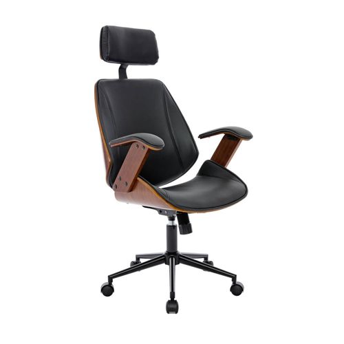 Chaise De Bureau Effet Noyer Simili Cuir Noir