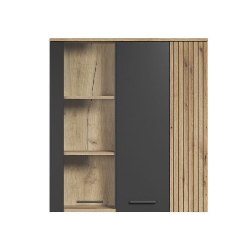Rangement Vitré Suspendu, 2 Portes Dont Une Avec Verre Trempé - L90 Cm