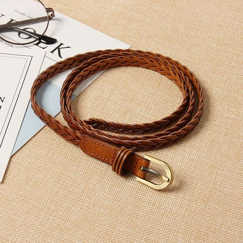 Ceinture En Cuir Tressé - Marron Clair (105 Cm)