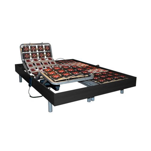 Sommier Électrique De Relaxation 2x48 Plots Déco Bois Noir De Dreamea - 2 X 70 X 190 Cm - Moteurs Okin