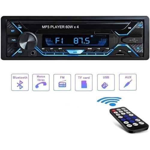 Tobetree 4 x 60W Autoradio Bluetooth Mains Libres,1 DIN FM Radio 12V  Voiture Récepteur avec Lecteur Poste Radio Voiture Remote Comma