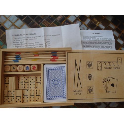 Coffret Bois Mikado 41 Pcs Domino 28 Pcs