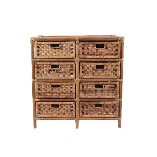Commode En Osier Et Rotin Avec 8 Tiroirs Marron