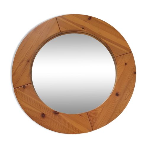 Miroir rond scandinave en pin massif bois
