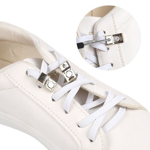 Lacets De Chaussures Élastiques Sans Cravate Pour Baskets, Cordes De Chaussures Blanc