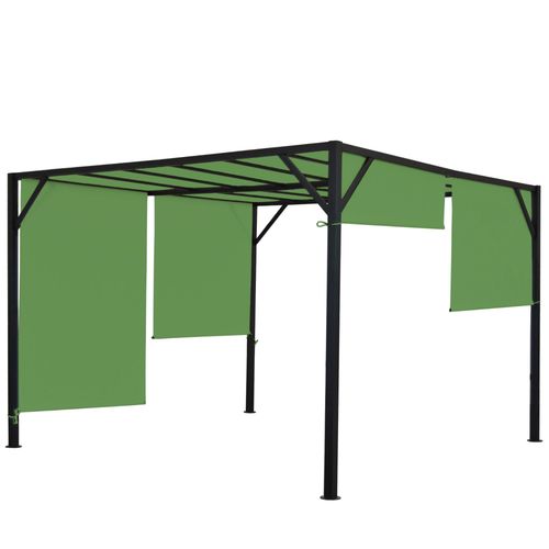 Pergola Arche Pavillon De Jardin Terrasse Auvent Structure Acier Stable 6cm + Toit Ouvrant Vert 4x4m 04_0004064