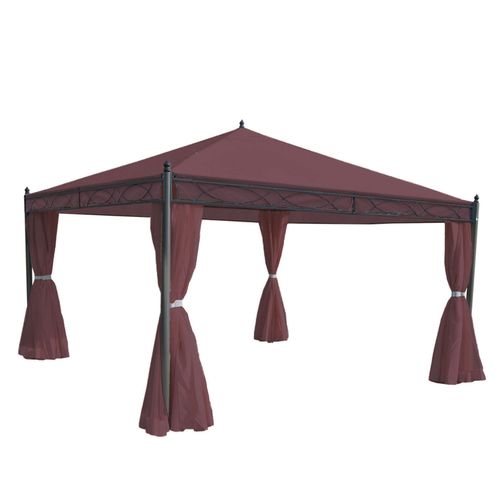 Pergola Tonnelle Pavillon De Jardin Cadre Stable De 7cm Avec Paroi Latérale Rouge-Brun 4x4m 04_0004092