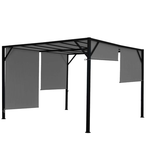 Pergola Arche Pavillon De Jardin Terrasse Auvent Structure Acier Stable 6cm + Toit Ouvrant Gris 4x4m 04_0004067