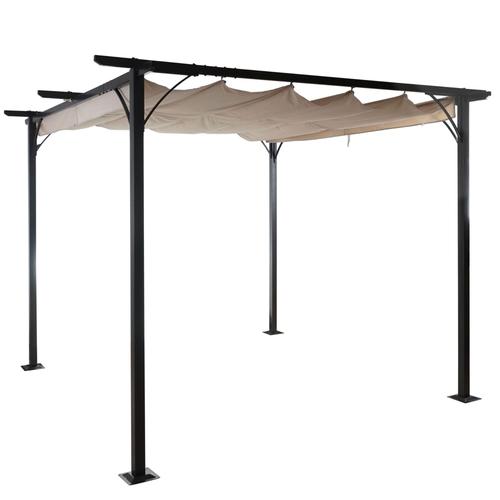 Pergola Gazebo De Jardin Cadre Stable 6cm + Toit Ouvrant 3,5x3,5m Crème 04_0004110