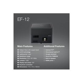 Epson EF-12 - Projecteur 3LCD - portable - 1000 lumens (blanc) - 1000 lumens (couleur) - Full HD (1920 x 1080) - 16:9 - noir - Android TV