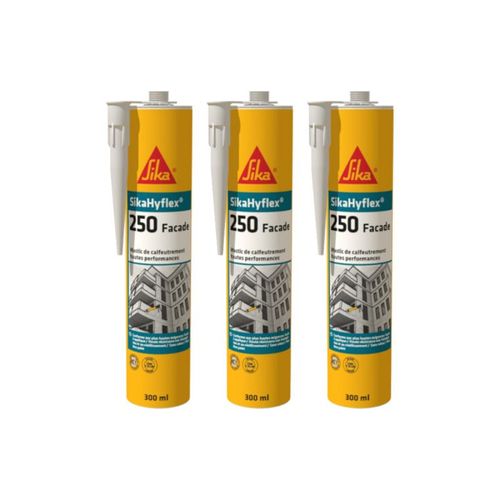 Lot de 3 mastics haute performance SIKA SikaHyflex 250 Façade - Gris béton - 300ml