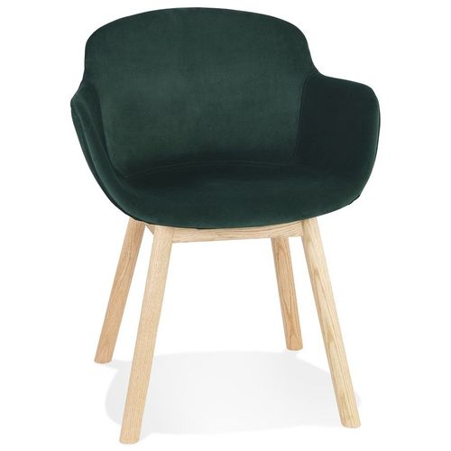 Chaise Avec Accoudoirs 'frida' En Velours Vert Et Pieds En Bois Naturel