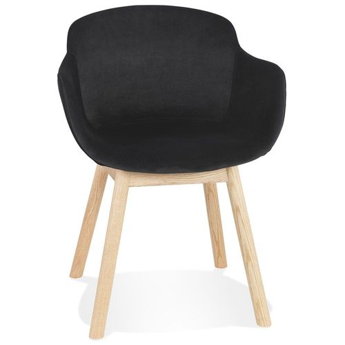 Chaise Avec Accoudoirs 'frida' En Velours Noir Et Pieds En Bois Naturel