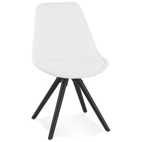 Chaise Design 'valentine' En Tissu Bouloché Blanc Et Pieds En Bois Noir