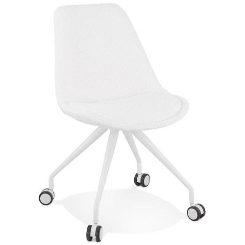 Chaise De Bureau Sur Roulettes 'stef' En Tissu Bouclé Et Métal Blanc