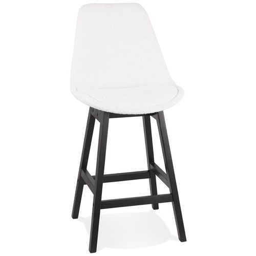 Tabouret Snack Mi-Hauteur 'sandra Mini' En Tissu Bouloché Blanc Et Pied En Bois Noir