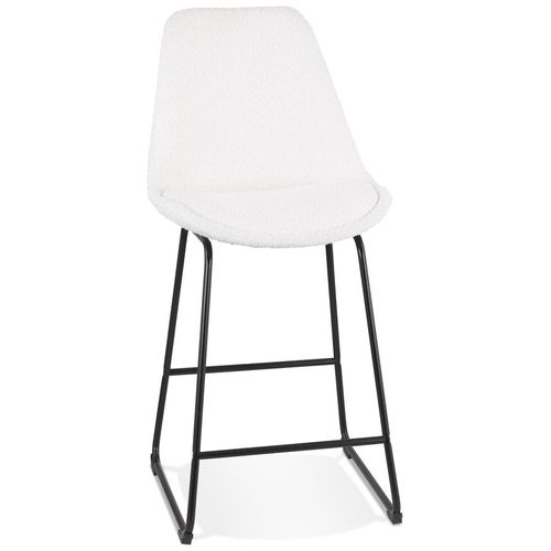 Tabouret Snack Mi-Hauteur 'alice Mini' En Tissu Bouloché Blanc Et Pied Traineau En Métal Noir
