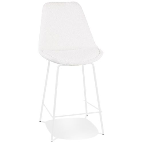 Tabouret Snack Mi-Hauteur 'leonie Mini' En Tissu Bouloché Blanc Et Pied En Métal Blanc