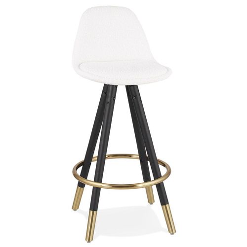 Tabouret Snack Mi-Hauteur 'clarisse Mini' En Tissu Bouloché Blanc Et 4 Pieds En Bois Noir