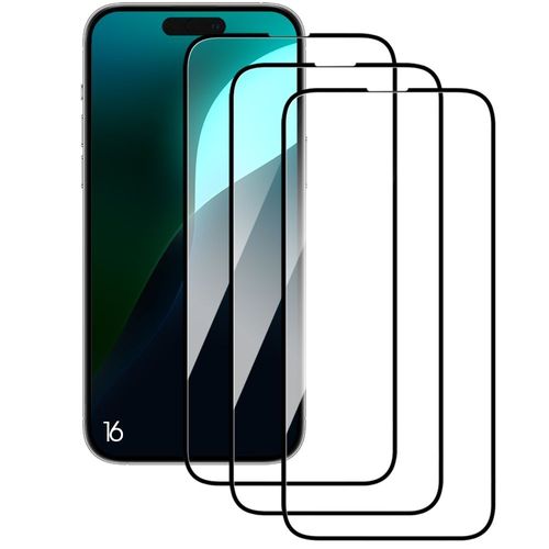 Verre Trempé Intégral Pour Iphone 16, Vitre Protection Avec Bord Noir Lot-3 - E.F.Connection