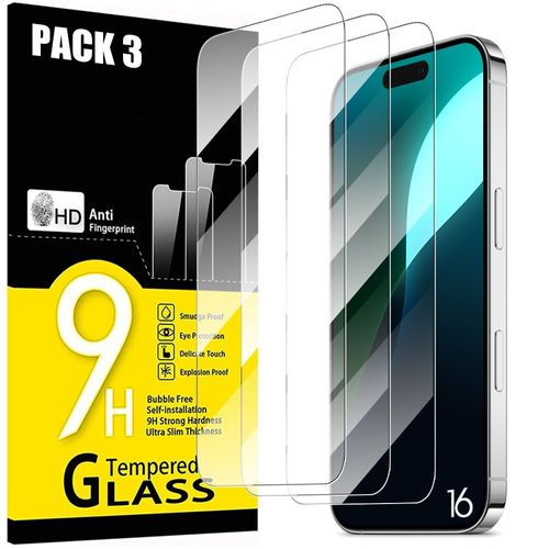Verre Trempé Pour Iphone 16 - Installation Facile Anti-Rayure Pack De 3 - E.F.Connection