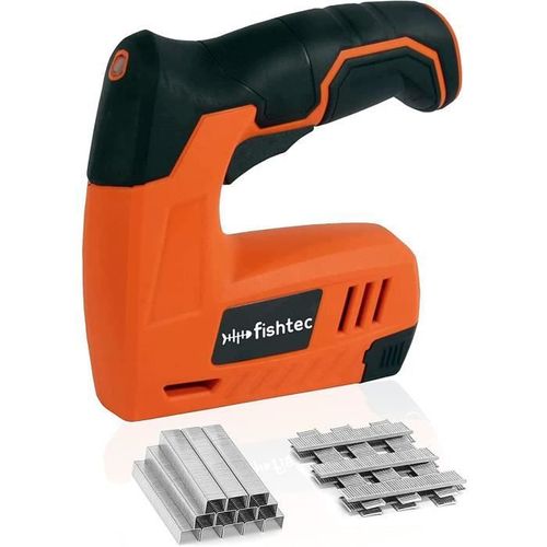 FISHTEC® Agrafeuse Cloueuse Electrique Sans Fil - Batterie Li-Ion 4V - Avec 400 Clous+Agrafes