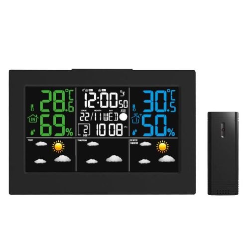 FISHTEC Station Météo LCD Couleurs avec Capteur Extérieur Sans Fil - Prévisions Météo J+3 - Fonction Alerte Gel