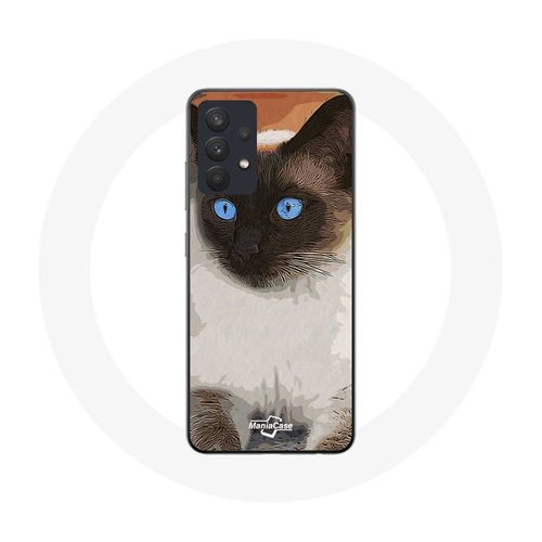 Coque Pour Samsung Galaxy A32 Siamois Noir Et Blanc Yeux Bleus