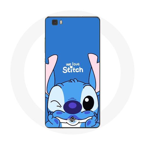 Coque Pour Huawei P8 Lite Stitch Mignon Fond Bleu