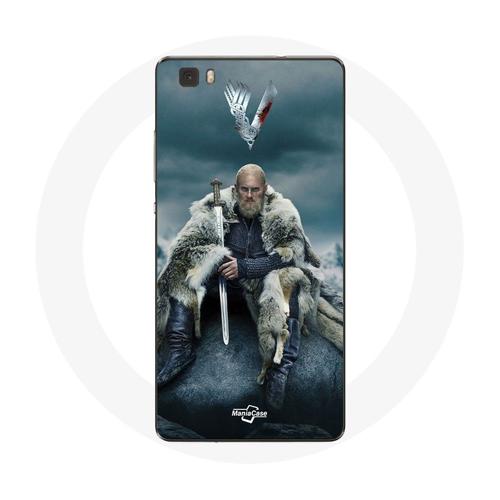 Coque Pour Huawei P8 Vikings Série Saison 6 Ragnar Lothbrok Logo V Epée Gris Fond Brouillard