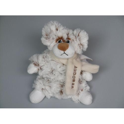 Doudou Chien Peluche Blanc Marron Chiné Écharpe Beige Andorra 17 Cm Rodadou