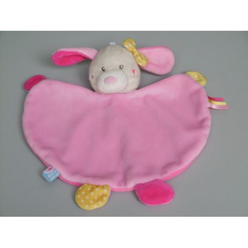 Doudou Chien Lapin Plat Beige Rose Jaune Papillon Sucre D'orge